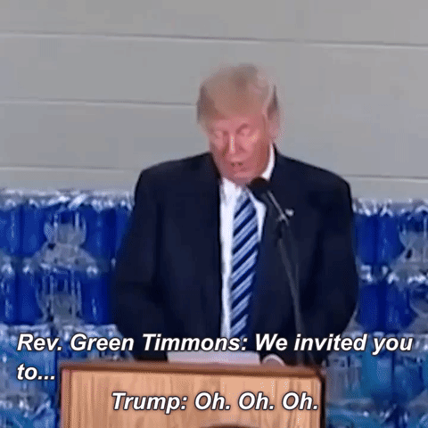 Animated picture of Flint pastor interrupting Trump