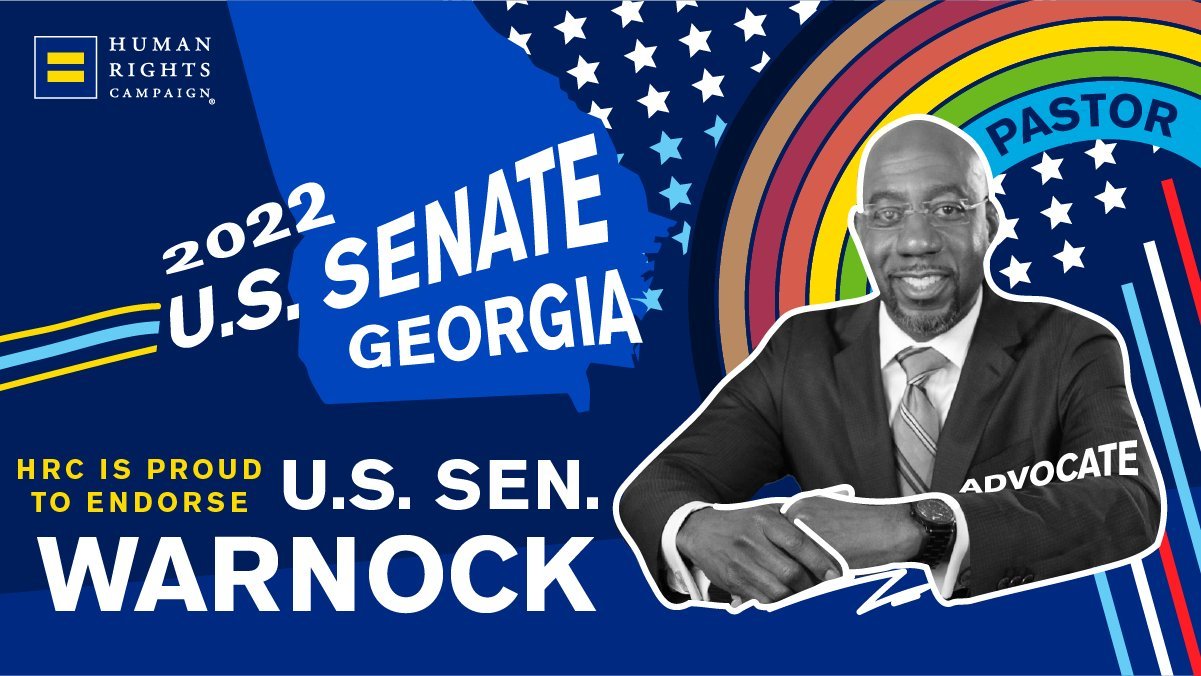 Reverend Raphael Warnock on Twitter: "Honored to be endorsed by @HRC. I'm  committed to fighting for equality for all and ensuring members of the  LGBTQ+ community are protected." / Twitter